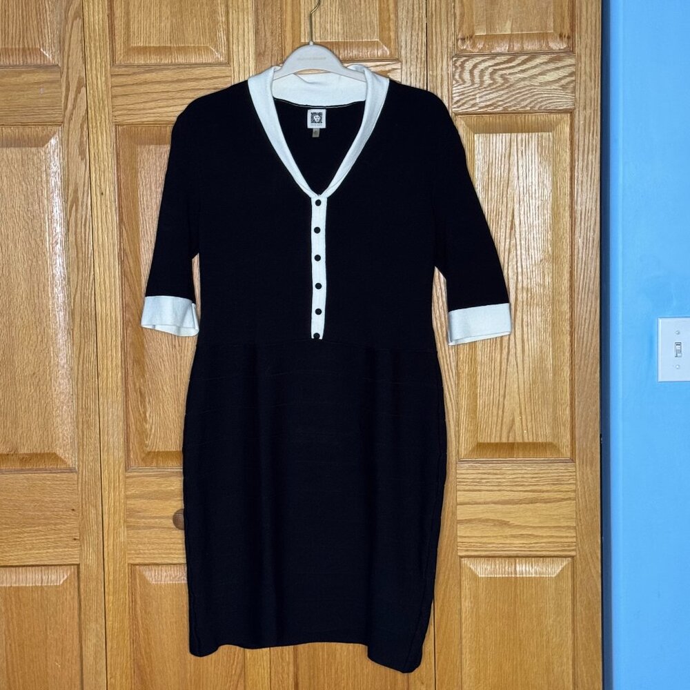 Anne Klein Black and White Ribbed Knit Sweater Dress